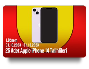01 Ekim 2023 - 31 Ekim 2023 25 adet Apple iPhone 14 Talihlileri